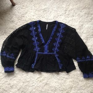 Free People Bohemian Balloon Sleeve Blouse